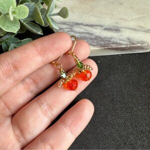 Pumpkin Crystal Earrings Gold Lever backs